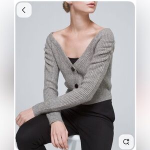 White House Black Market L but fits M too Gray Button-Up off shoulder Sweater